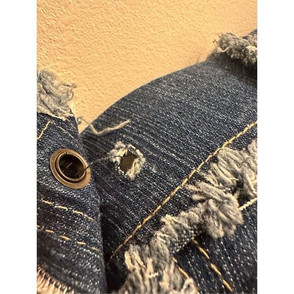 Finejeans Women's Dark Denim Blue Stretch Distressed Denim Jacket Size 30 - Picture 7 of 11